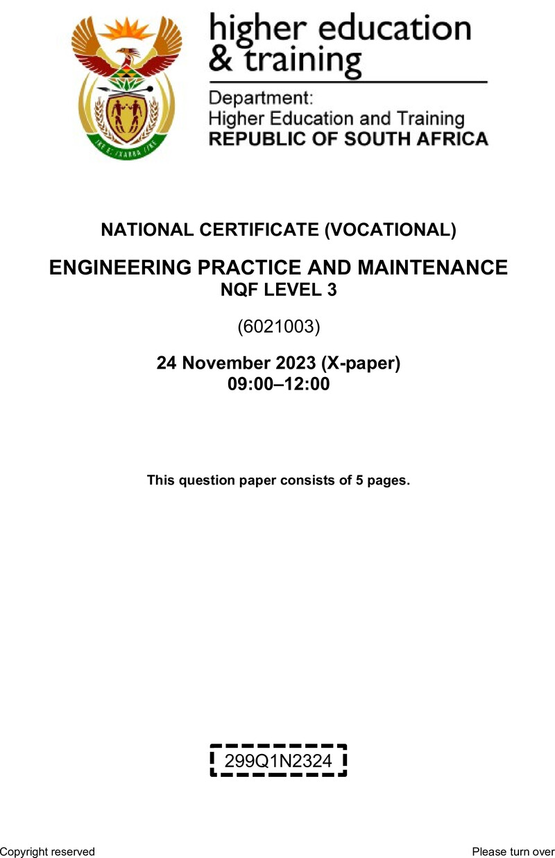 Nc1130 Engineering Practice And Maintenance L3 QP Nov 2023 Ed Bedeker L