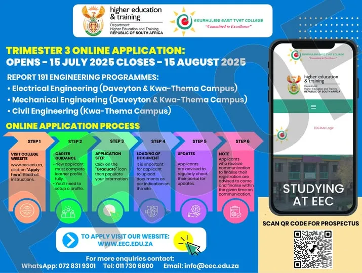 Now Open: Trimester 3 Online Applications at Ekurhuleni East TVET College (EEC)