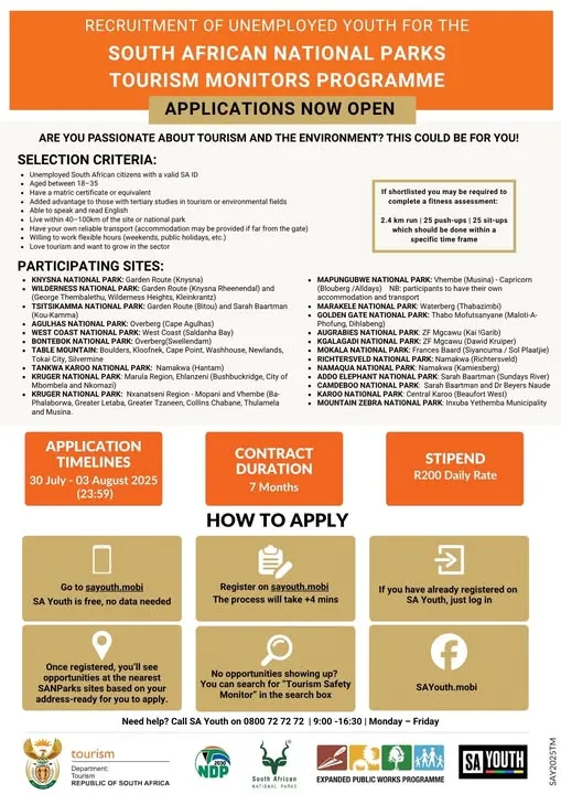 Applications Now Open: SANParks Tourism Monitors Programme