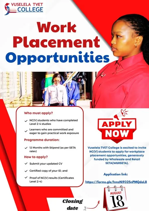 Work Placement Opportunities for NCV Students – Vuselela TVET College