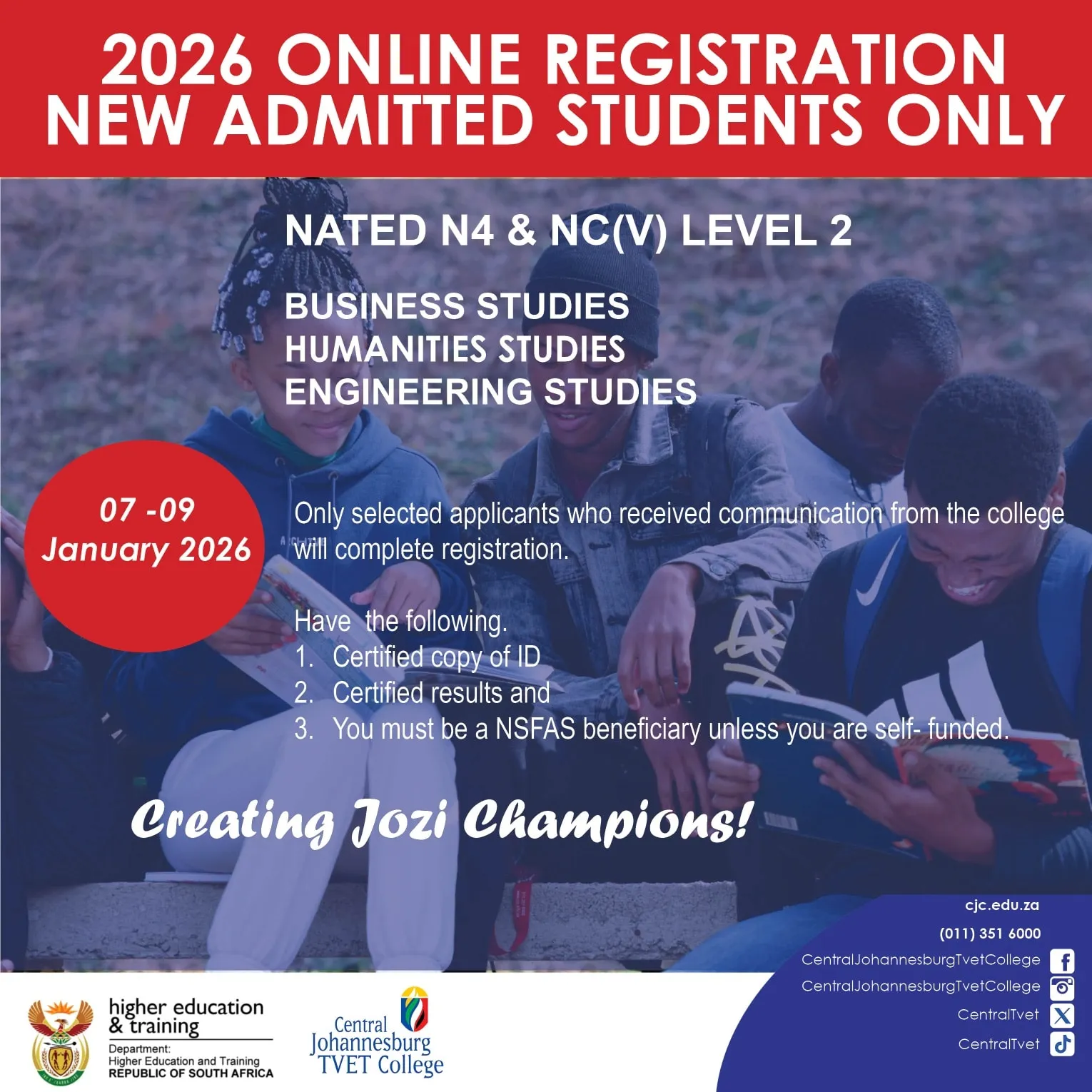 CENTRAL JOHANNESBURG TVET COLLEGE OPENS 2026 REGISTRATION FOR NEW STUDENTS