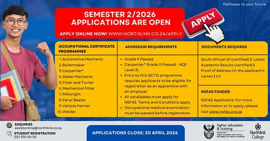 Build Your Future: Trade Applications Now Open for Semester 2, 2026 at Northlink TVET college
